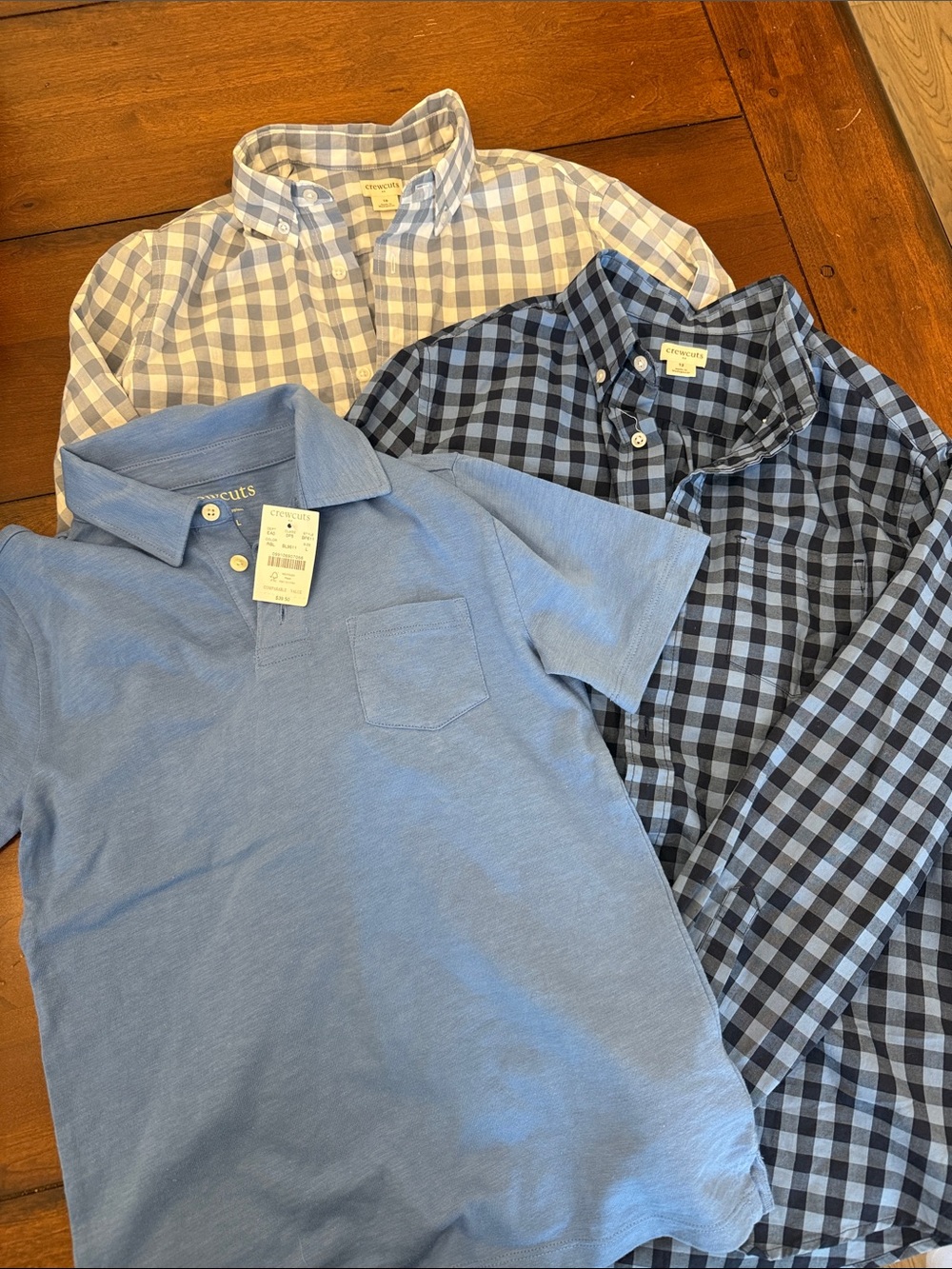 Crewcuts Blue Polo with Two Blue Check Button-Down Shirts